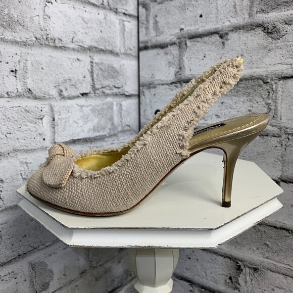 Dolce & Gabbana Sling Back Bow Peep Toe High Heel Sandal - Picture 1 of 8